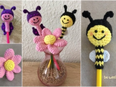 Stift-Topper * Biene, Blume, Schmetterling * - auch als Blumenstecker - Häkelanleitung