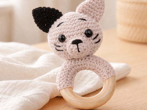 Crochet Pattern Cat Rattle, crochet Babyrattle