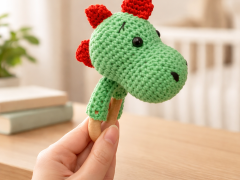 Häkelanleitung Dino Rassel, Dinosaurier Rassel, Babyrassel häkeln