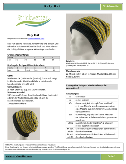 Strickanleitung Beanie, Mütze Raly Hat