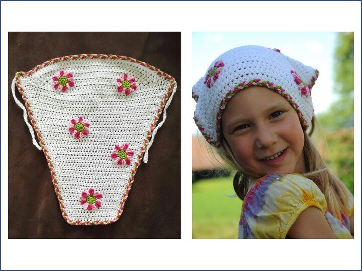 Kopftuch mit Blumen - Häkelanleitung für Kopfumfang 48-52 cm (ca. 2-5 Jahre, leicht an andere Größen anpassbar)