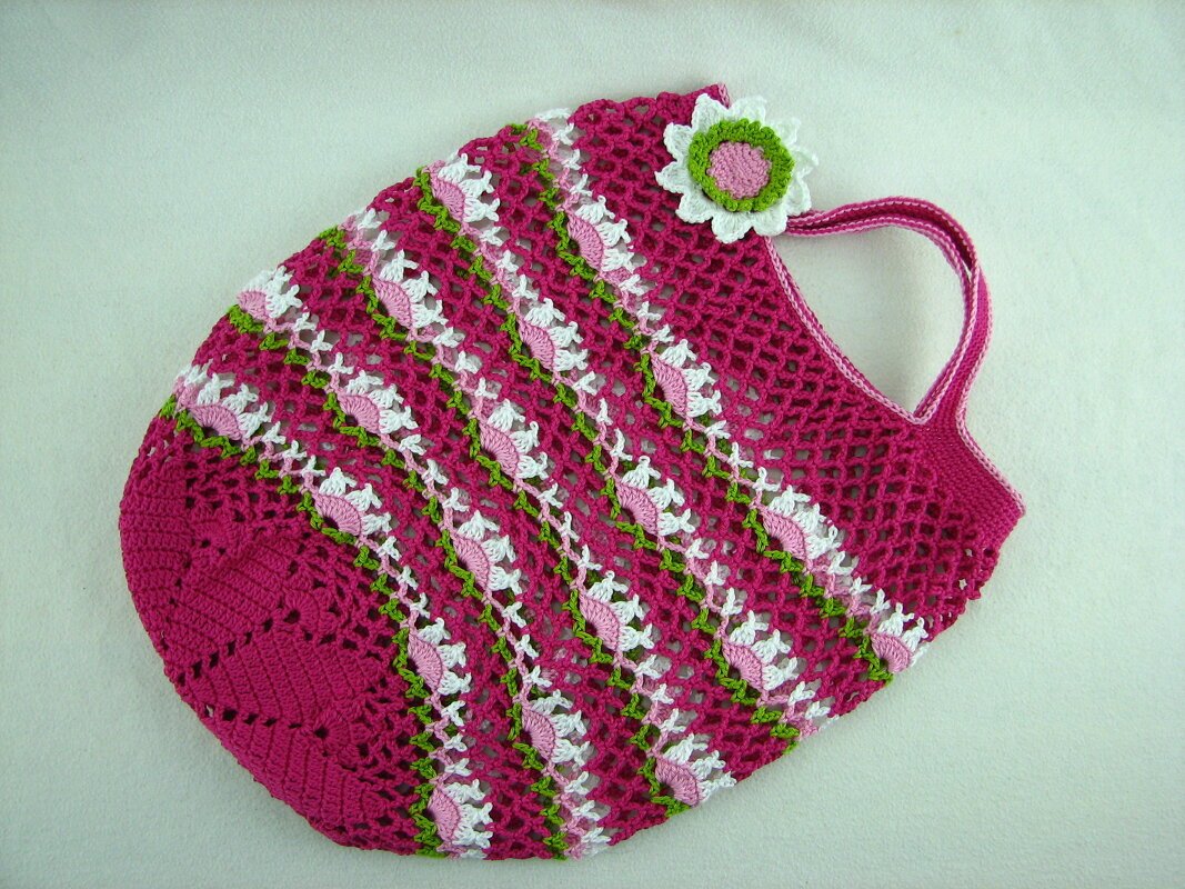Häkelanleitung Einkaufsnetz "Flora" in zwei Größen und mit Chiptasche