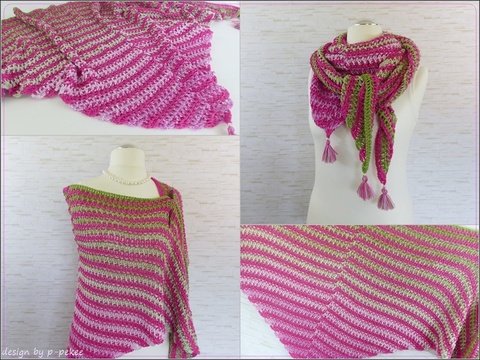 "Magic Strip 2.0" gehäkeltes Dreieckstuch / Schal / Stola