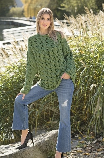 Zopfmusterpulli in Grün