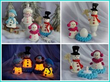 5tlg Schneemann Familie Tischdeko beleuchtet oder Eierwärmer mit Eisscholle