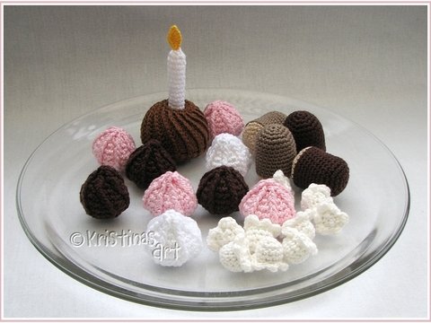 Häkelanleitung für Süßigkeiten - Makrone Gugelhupf Popcorn Schaumkuss