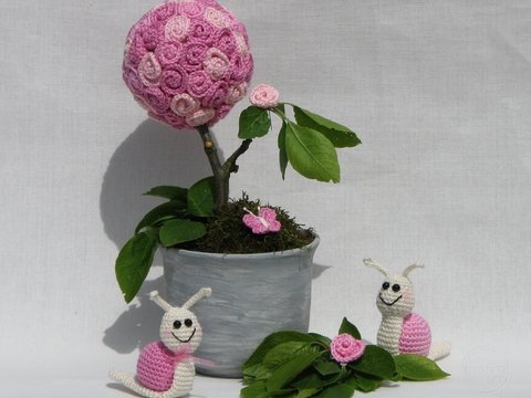 Häkelanleitung Schnecke und Rosenkugel