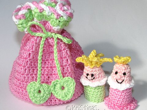 Häkelanleitung 2 Schatzbeutel - 3 Fingerpuppen - Pirat und Prinzessin