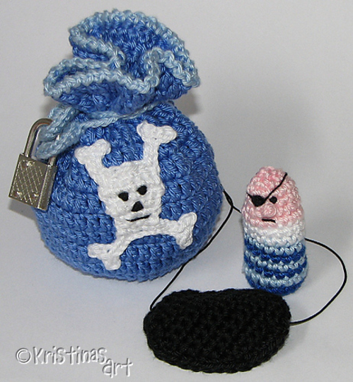 Häkelanleitung 2 Schatzbeutel - 3 Fingerpuppen - Pirat und Prinzessin