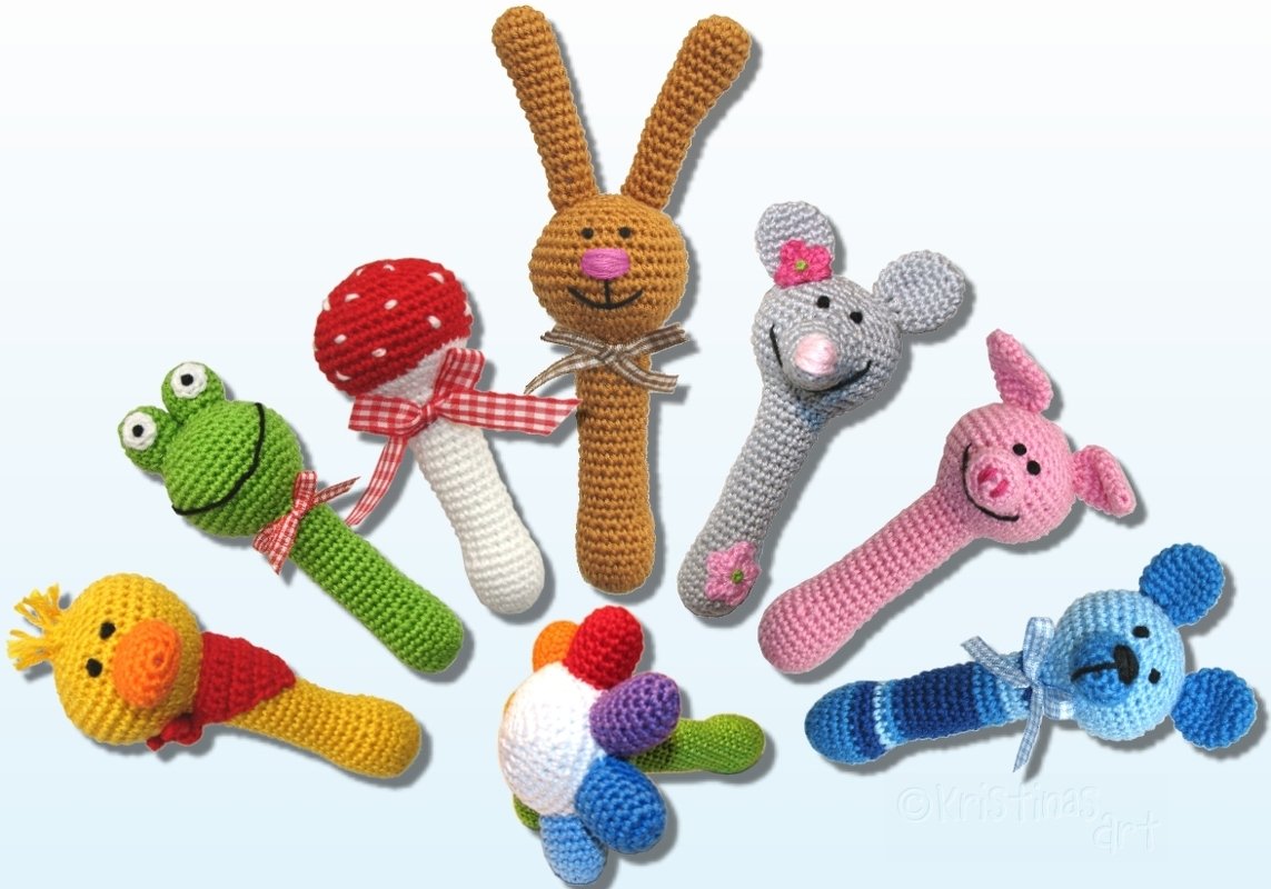 Häkelanleitung Rassel - 8 Motive - Babyspielzeug