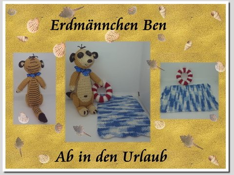 Erdmänchen Ben mit Badetuch und Schwimmreifen