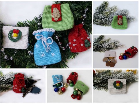 Häkelanleitung Schlüsselanhänger, Geschenktaschen, Münztaschen für Weihnachten