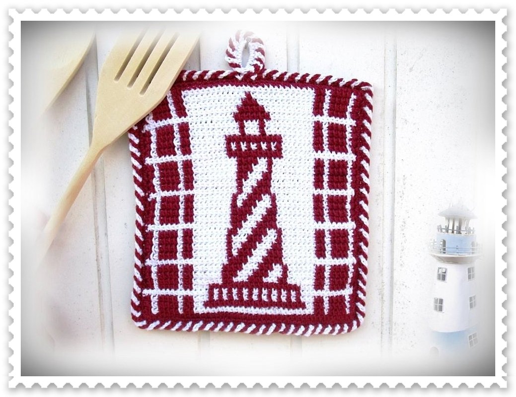 Pottlappen Leuchtturm / Tunesisch gehäkelt