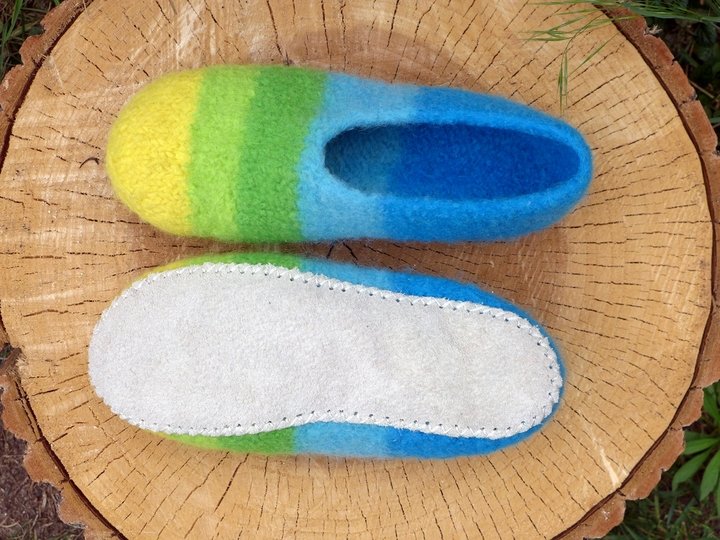 Filzschuhe mit selbstgemachten Ledersohlen Gr. 18 - 45