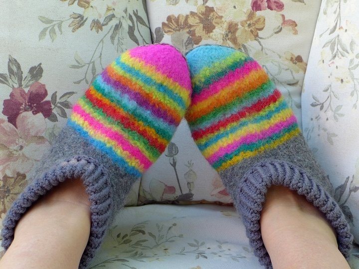 Filzschuhe mit selbstgemachten Ledersohlen Gr. 18 - 45