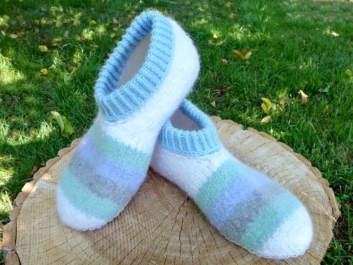 Filzschuhe mit selbstgemachten Ledersohlen Gr. 18 - 45