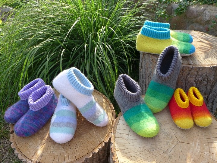 Filzschuhe mit selbstgemachten Ledersohlen Gr. 18 - 45