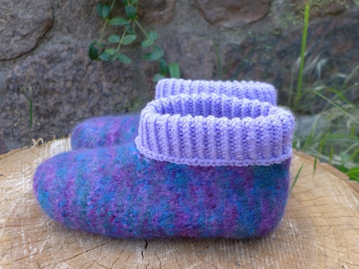 Filzschuhe mit selbstgemachten Ledersohlen Gr. 18 - 45