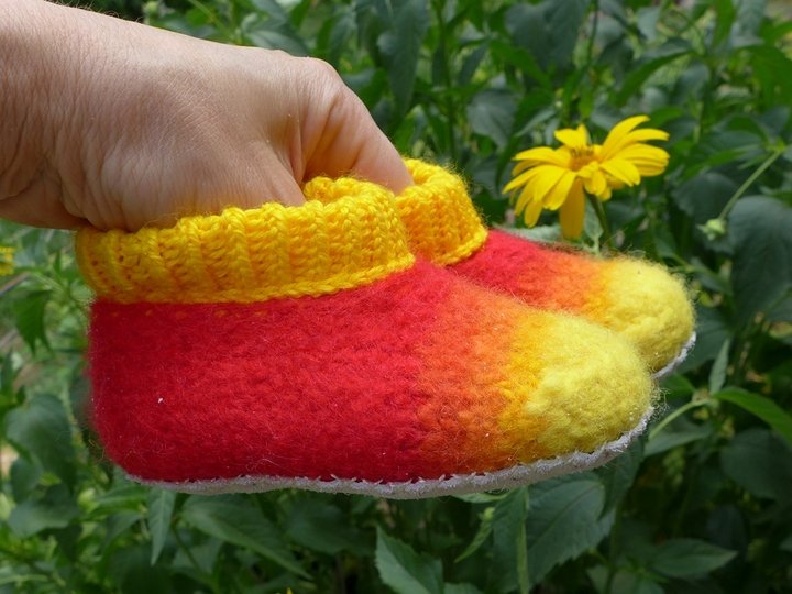 Filzschuhe mit selbstgemachten Ledersohlen Gr. 18 - 45