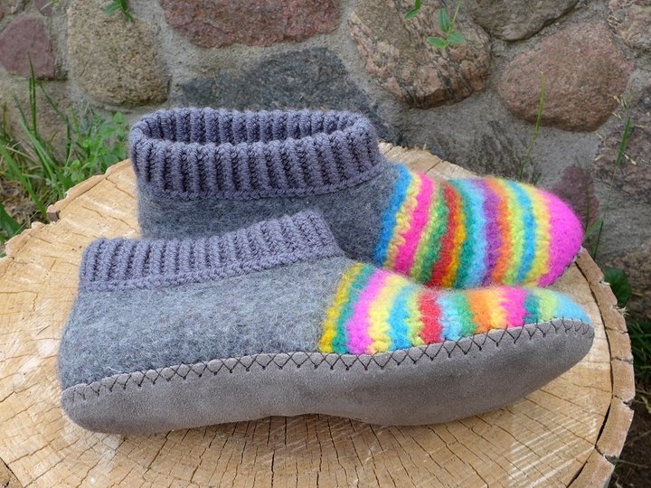 Filzschuhe mit selbstgemachten Ledersohlen Gr. 18 - 45