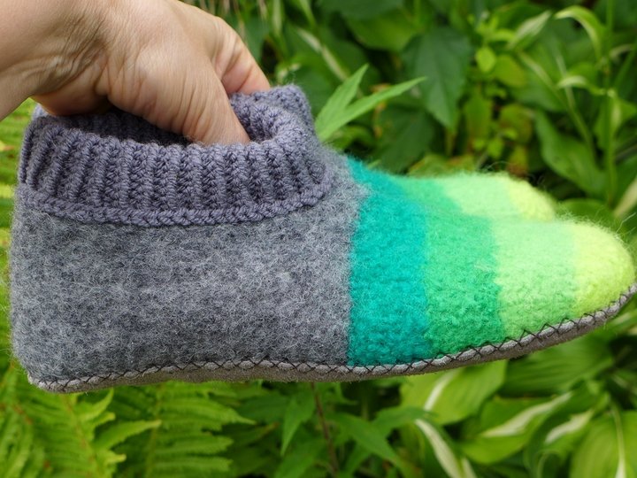 Filzschuhe mit selbstgemachten Ledersohlen Gr. 18 - 45