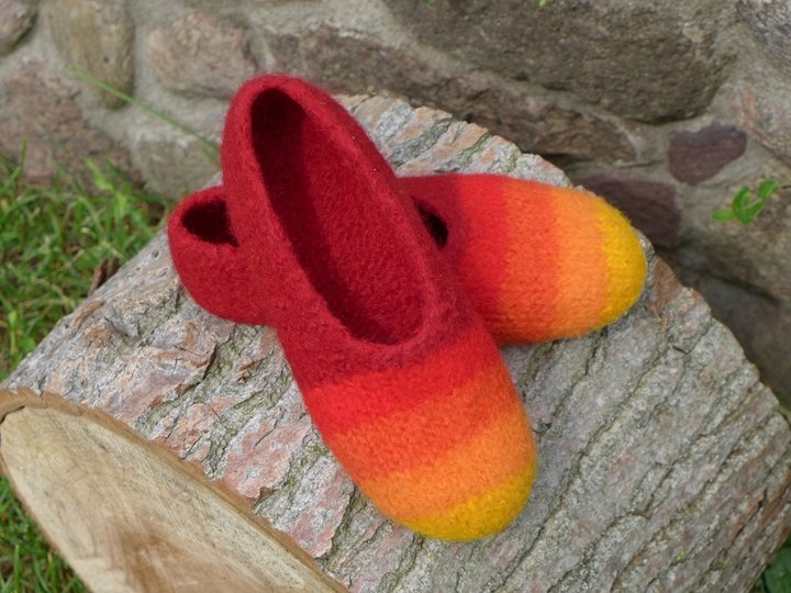 Filzschuhe mit selbstgemachten Ledersohlen Gr. 18 - 45