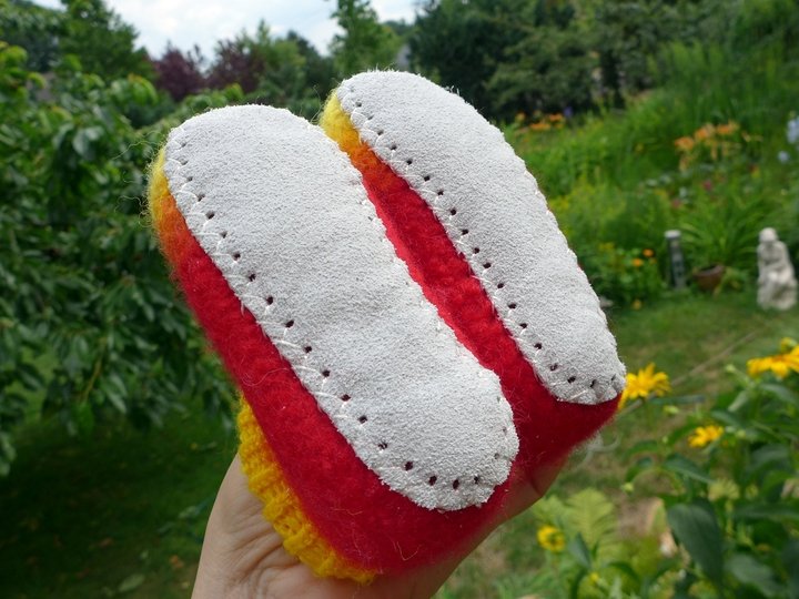Filzschuhe mit selbstgemachten Ledersohlen Gr. 18 - 45