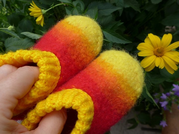 Filzschuhe mit selbstgemachten Ledersohlen Gr. 18 - 45