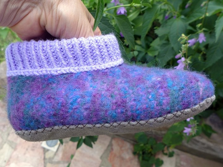 Filzschuhe mit selbstgemachten Ledersohlen Gr. 18 - 45