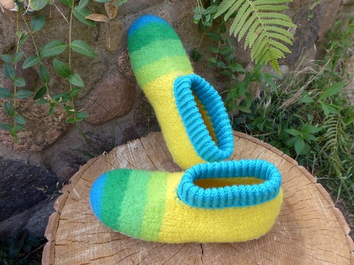 Filzschuhe mit selbstgemachten Ledersohlen Gr. 18 - 45