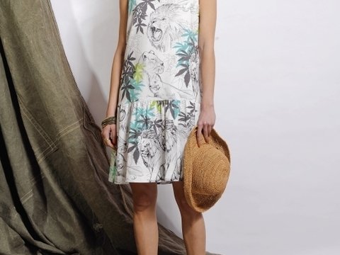 Jersey-Kleid im Charlston-Stil mit Löwendruck