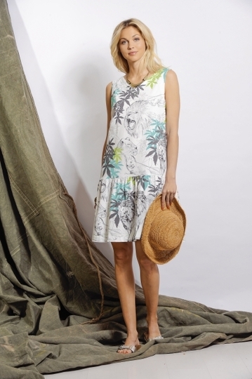 Jersey-Kleid im Charlston-Stil mit Löwendruck