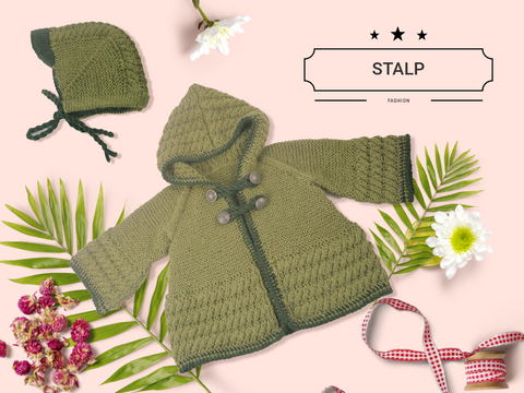 BABY JÄCKCHEN MIT ZÖPFE & MÜTZE MIT SCHILD 3 GRÖßEN 1 - 18 Mon.