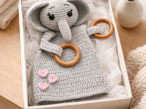 Häkelanleitung Knistertuch Elefant, Schmusetuch häkeln