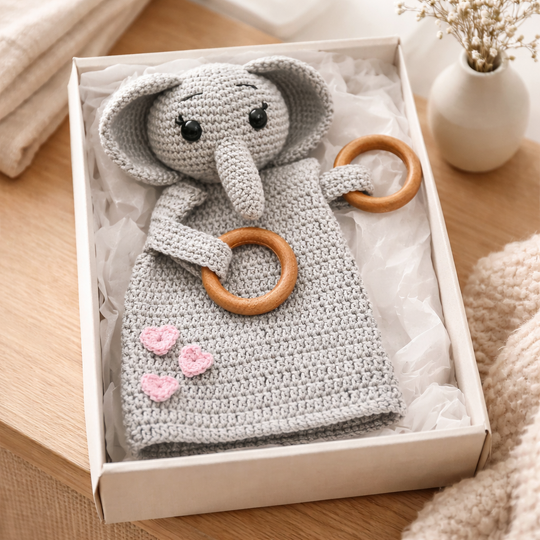 Häkelanleitung Knistertuch Elefant, Schmusetuch häkeln