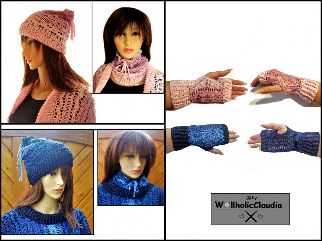 Häkelanleitung Set Handstulpen + Mütze/Halswärmer alle Größen