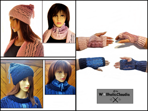 Häkelanleitung Set Handstulpen + Mütze/Halswärmer alle Größen