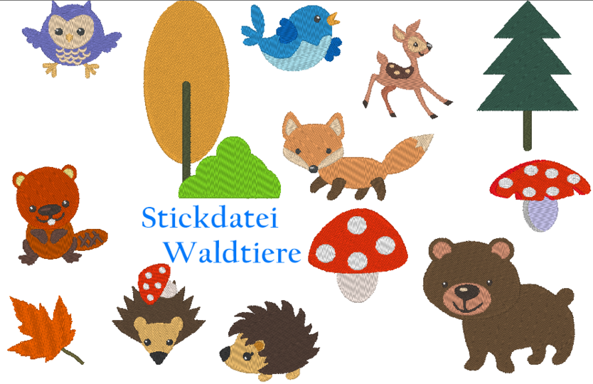 Stickdatei Waldtiere gefüllt