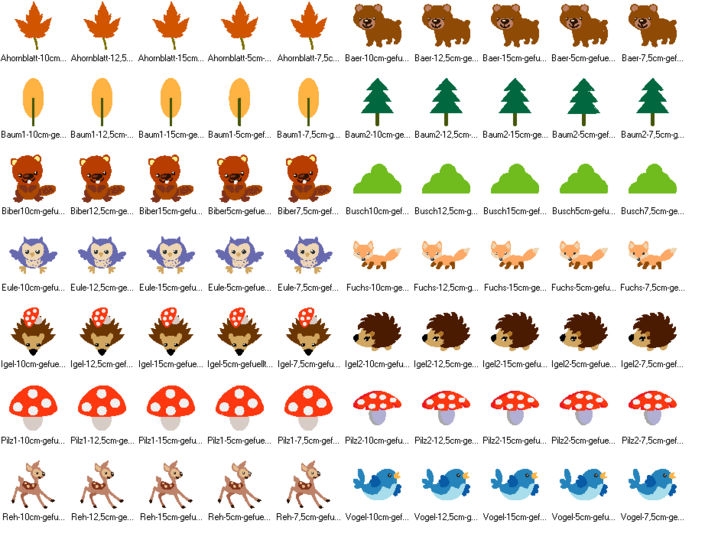 Stickdatei Waldtiere gefüllt