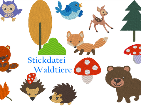 Stickdatei Waldtiere gefüllt
