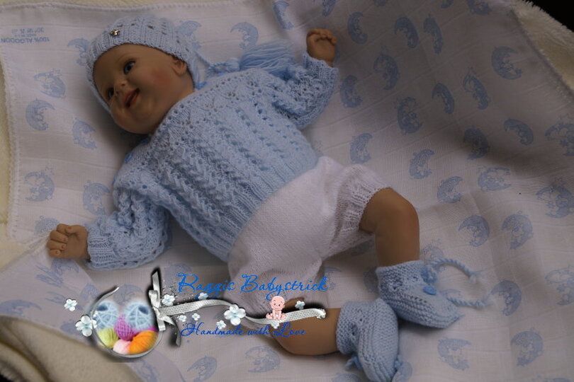 Strickanleitung f&uuml;r Baby's u. Reborns Modell Leo Gr. 50 - 56 4-teilig