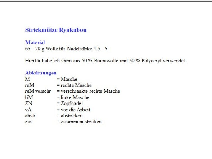 Anleitung für Strickmütze Ryakubou