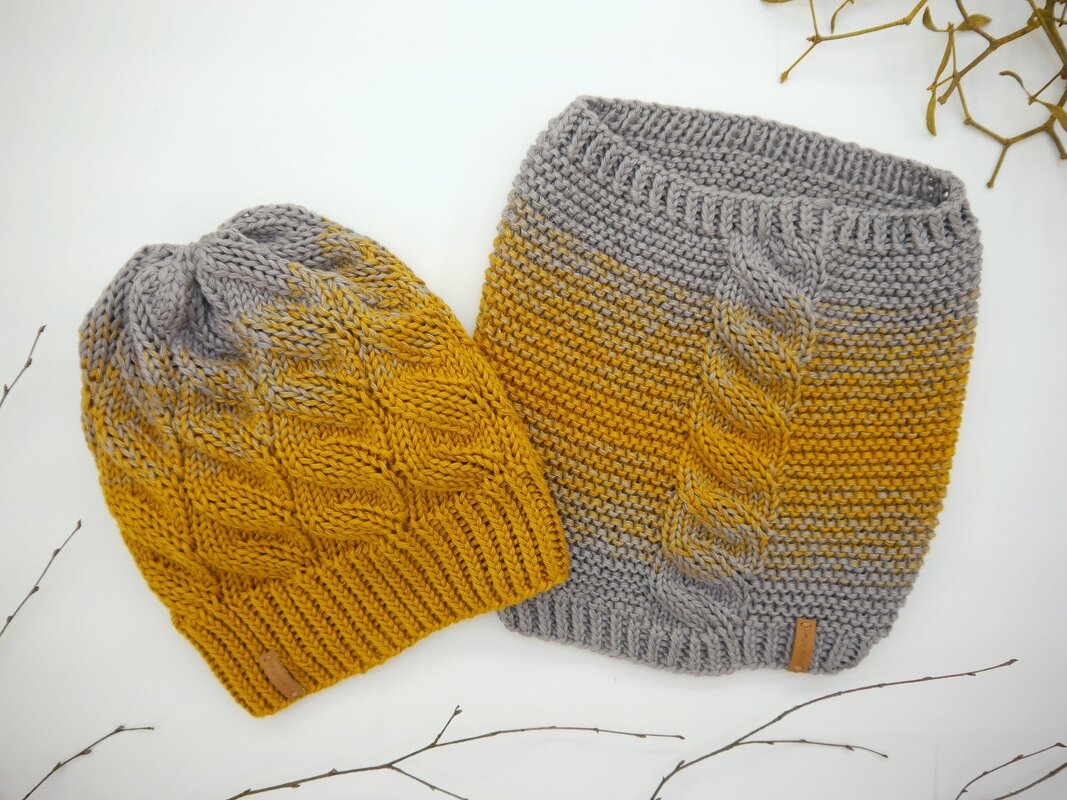 Strickanleitung - Mütze und Loop - "Falscher Zopf" - No.203