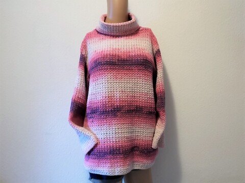 Rollkragen-Pulli mit Kapuzen-Variante -Häkelanleitung - Pullover mit Rollkragen oder Kapuze Gr. 36 - 46