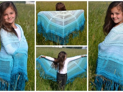 - FREYA - 5 eckige Stola aus einem Bobbel häkeln, Tuch, Häkeltuch, Bobbelstola, an jede Breite anzupassen, mit und ohne Fransen