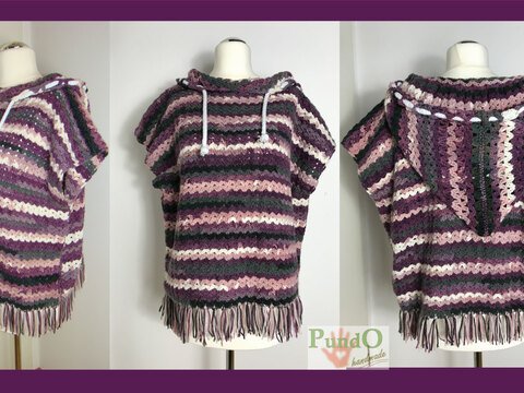 Häkelanleitung Poncho „Abenddämmerung“, jede Größe, einfach, mit Kapuze
