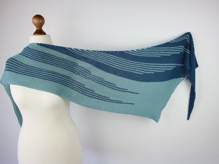 Knitting Pattern Asymmetrical Triangle Shawl with Stripes Different Stripes