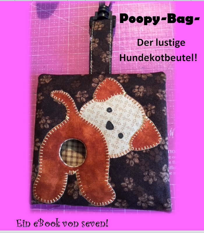 Genähter Stoff-Hundebeutelspender mit appliziertem Hundemotiv und Karabiner