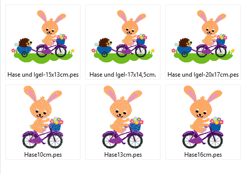 Hase und Igel auf dem Fahrrad Stickdatei - Bild 2