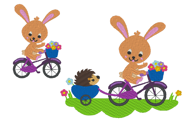 Hase und Igel auf dem Fahrrad Stickdatei - Bild 4